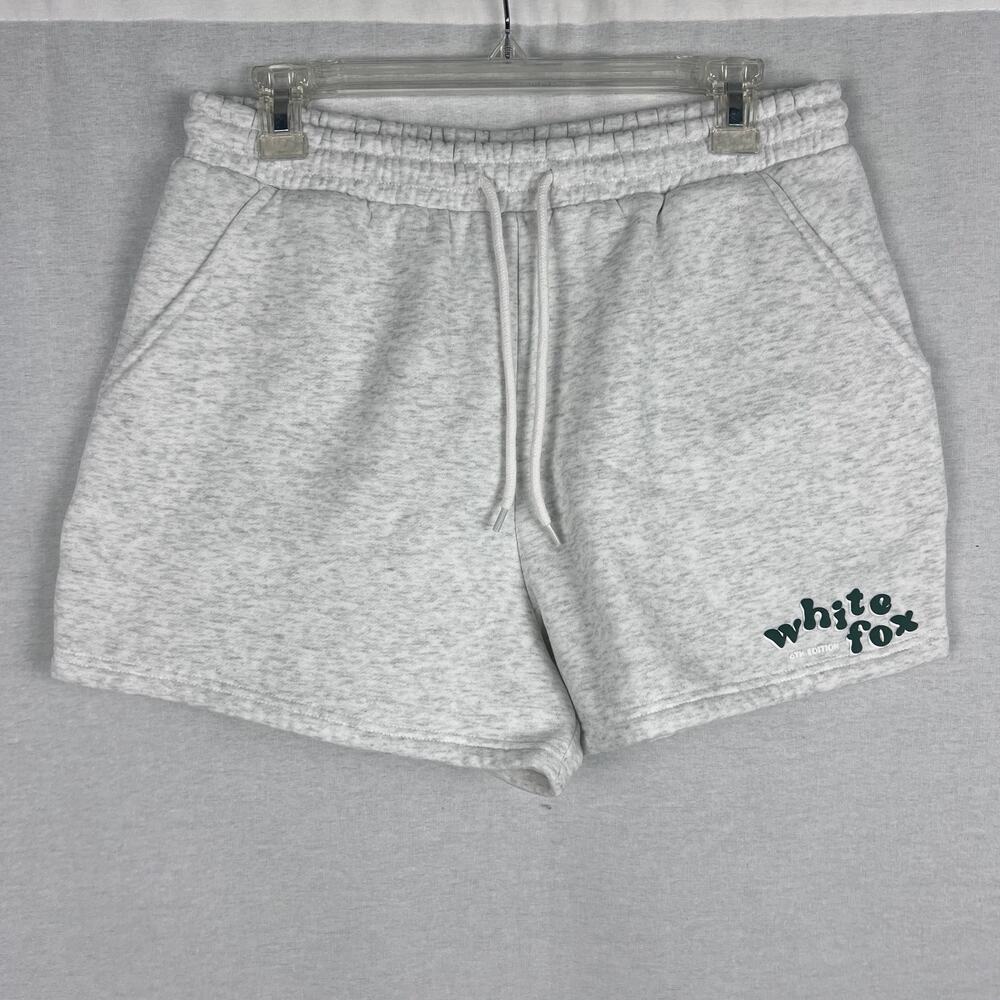 White Fox Sweat Shorts Gray Logo Lounge Cozy Athleisure Fleece